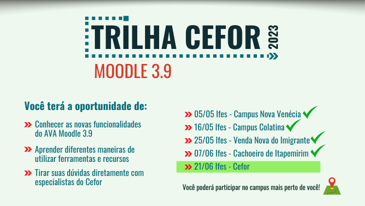No dia 21/6, os campi da Grande Vitória poderão participar do Trilha Cefor 2023 - Moodle 3.9 