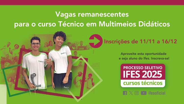 Inscrições abertas para estudar no Ifes | Curso de Técnico em Multimeios Didáticos 